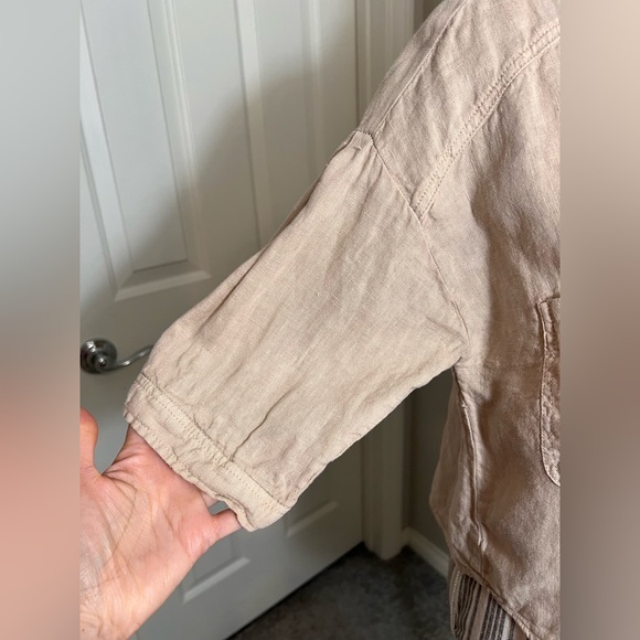 Zara cream 100% Linen semi cropped high low-low button down blouse oversized S - Picture 5 of 12